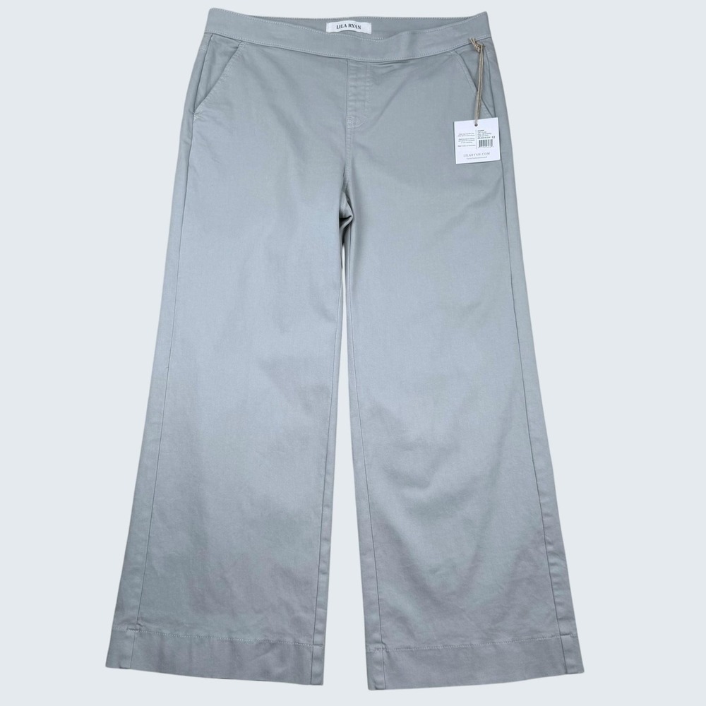 Lila Ryan Pants Womens 12 Gray Ellen Pull On Cropped Wide Leg Twill Stretch